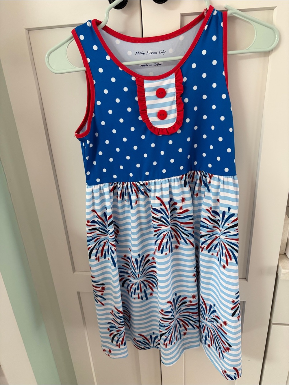 Mille Loves Lily Girls' Blue & Red Polka Dot Firework dress w/ matching bloomers